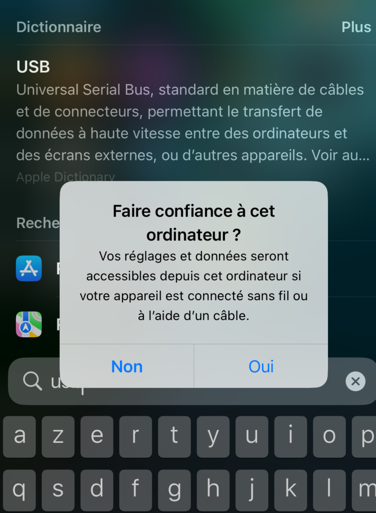 Connecter iPhone pour transférer photos à PC