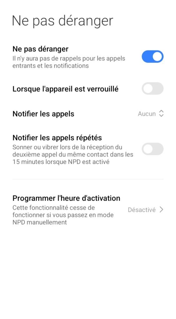 Activer mode Ne pas déranger pour notifications Android